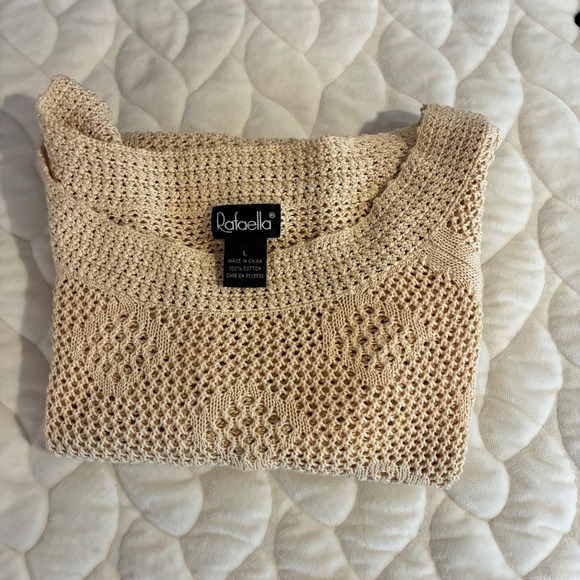 Rafaella Open Knit Crochet Cotton Blend Tan Scalloped Edge Tunic Swim Coverup L - Picture 5 of 5